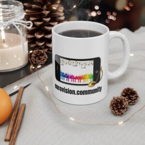 A eurovision.community Coffee Cup for Music Lovers, Unique Gift for Eurovision Fans, Personalized Beverage Holder