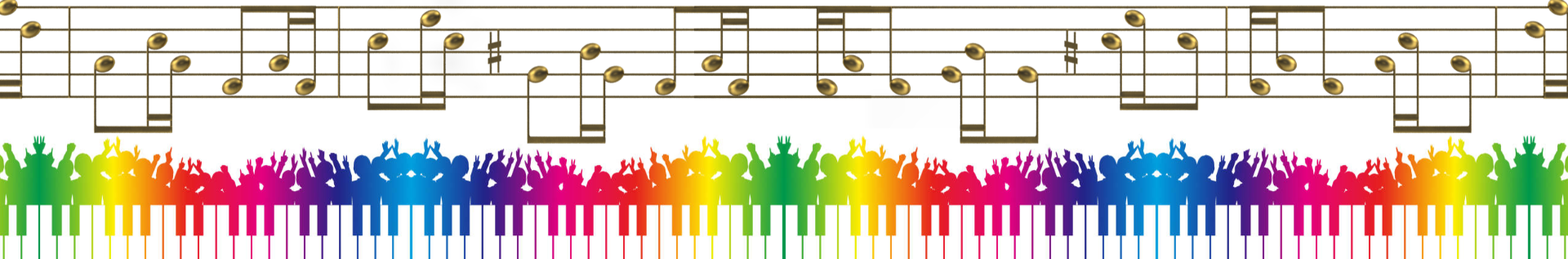 Eurovision Community header — musical notes and rainbow keyboard